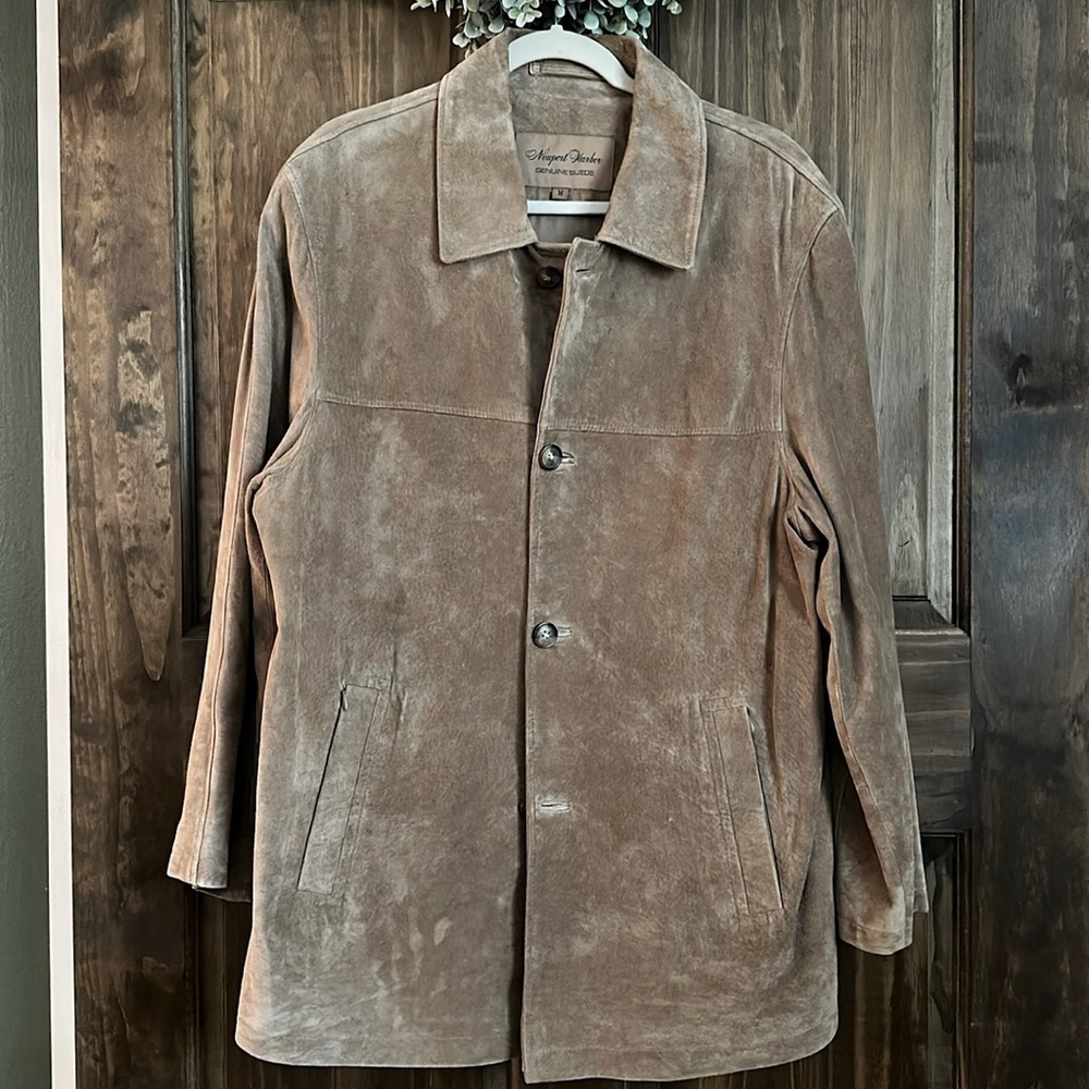 Newport Harbor Vintage Brown Suede Trench Coat Genuine Leather Men's medium